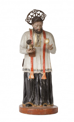 842.  San Cayetano.Escultura en terracota tallada y policromada.Trabajo español, S. XVIII. 