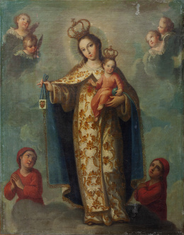 741.  JOSÉ DE PÁEZ (1720-1790)Virgen del la Merced con dos almas