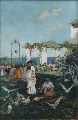 771.  BLAS OLLEROS Y QUINTANA (Ávila, 1851-Florencia, 1919)Madre e hijo de vuelta del mercado 