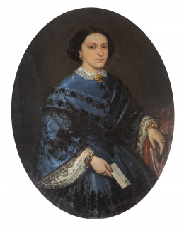 1033.  JOSÉ MARÍA RODRÍGUEZ DE LOSADA (Sevilla, 1826-Jerez de la Frontera, Cádiz 1896)Retrato de dama andaluza elegante