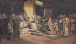 747.  EMILIO SALA FRANCÉS (Alcoy, Alicante, 1850-Madrid, 1910)Abderramán III recibe a los embajadores enviados por el Emperador de Constantinopla