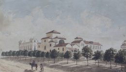 773.  ESCUELA FRANCESA, SIGLO XIXVista de pueblo con personajes