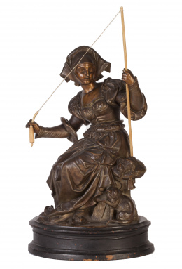 1095.  Escultura representando una hilandera en bronce.pp. del S. XX.