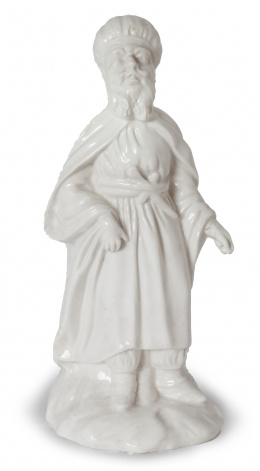 621.  "Turco".Figura en porcelana esmaltada en blanco.Trabajo italiano, S. XVIII.
