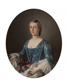 746.  ANTONIO GONZÁLEZ RUIZ (1711- 1788)Retrato de dama con flores en el regazoHacia 1750