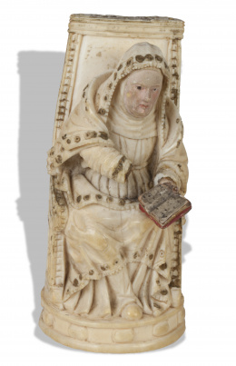 1046.  Santa Ana en marfil tallado y policromado.Falta la Virgen.Trabajo hispano-filipino, S. XVIII.