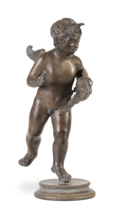 691.  Cupido con ganso.Escultura en bronce, siguiendo el modelo de Sabatino de Angelis de la &#39;Casa della Fontana Piccola&#39; en Pompeya. Grand Tour, Italia, S. XIX. 