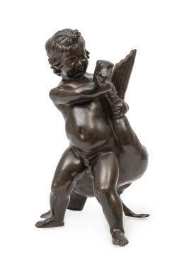 1267.  Cupido con ganso de bronce.Atribuido a Achille Collas (1795-1859).Grand Tour, Italia, S. XIX.
