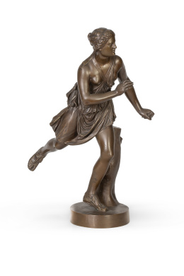 611.  La heroína griega Atalanta, victoriosa tras granar la carrera a Hipómenes. Estatua de bronce, firmada Ferninand Barbedienne  (1810-1892) y con marca del reduccionista Achille Collas (1795-1859).Grand Tour, S. XIX.