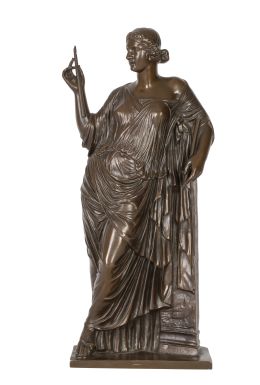 606.  Ferdinand Barbedienne (1810-1892). Con firma y sello.Musa Euterpe.Escultura de bronce.Francia, S. XIX.