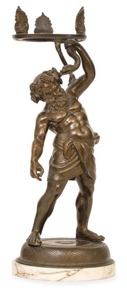 604.  Sileno.Escultura de bronce, sobre peana de mármol.Grand Tour, S. XIX.