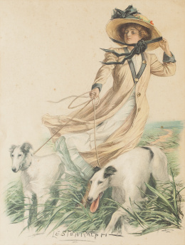 1055.  LESTER RALPH (1876-1927)Dama con perros