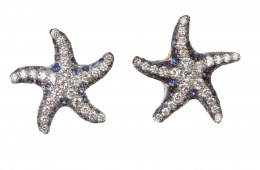 229.  Pendientes con diseño de estrella de mar de brillantes y zafiros