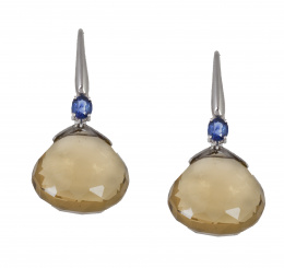 141.  Pendientes largos con grandes perillas de citrinos facetados colgantes de zafiro oval superior