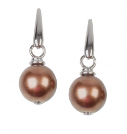 186.  Pendientes largos de perlas color chocolate con brillante en chatón engastado en la base