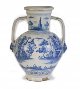 1094.  Gran jarrón en cerámica esmaltada de la Serie Azul.Talavera, S. XVIII