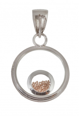 156.   Prog.33314. Colgante circular con cristales y circulo cuajado de bolitas de oro rosa en el interior