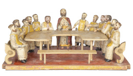 1387.  La última cena.Madera tallada y policromadaTrabajo colonial, S. XVIII - XIX.
