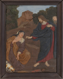 673.  Francesco Pieri (1699-1773)*."La Cananea", siguiendo composición de Annibale Carraci (1560-1609).Relieve en cera policromada sobre fondo de pizarra.Trabajo napolitano, segundo tercio del S. XVIII.