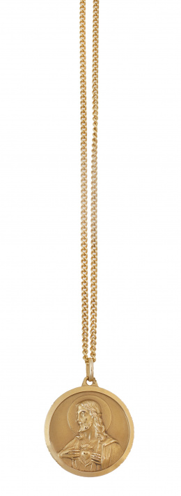 140.  Medalla colgante de Virgen con Niño Jesús y Sagrado Corazón