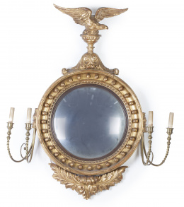 960.  Pareja de espejos convexos regencia de madera tallada y dorada .Trabajo inglés, h. 1820.
