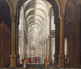 832.  ANTHONIE DE LORME (1610- 1673)Cristo y la mujer adúltera en el interior de una iglesia1627