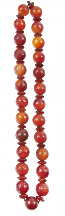 349.  Hilo de ciuentas de ágata calcedonia que combina cuentas esféricas con cuentas de discos alternas