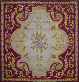 932.  Alfombra en lana de estilo Carlos IV.Real Fábrica de Tapices, firmada "Miguel Stuyck Madrid 1971".