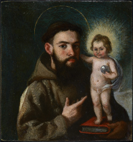 738.  ESCUELA SEVILLANA, HACIA 1630 San Antonio de Padua y el Niño Jesús