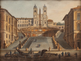 809.  ESCUELA ITALIANA, H. 1900"Vista de la Plaza de España, Roma" y "Vista de la Plaza del Campidoglio con los Museos Capitolinos, Roma"