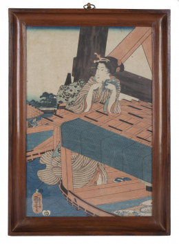 678.  Escuela de Utawaga.Estampa representando una dama.Japón, S. XIX.