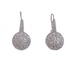 246.  Prog. 66347. Pendientes con rosetón circular cuajado de brillantes encabezado por barra arqueada de brillantes