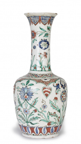922.  Jarrón con decoración esmaltada siguiendo modelos de cerámica turca Iznik.Samson, S. XIX.