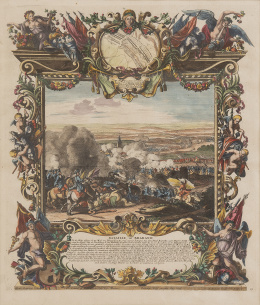 634.  JACOB ANDREAS FRIEDRICH (1714-1779) según EMANUEL ABRAHAM DRENTWETT (1681-1753) y GEORG PHILIPPE RUGENDAS (1666 - 1742)  Batalla de Braband