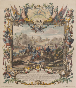 631.  JOHANN AUGUST CORVINUS (1683-1738) según GEORG PHILIPP RUGENDAS (1666-1742)  La captura de Dendermonde