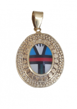 359.  Colgante oval con centro multicolor geométrico de piedras duras y nácar