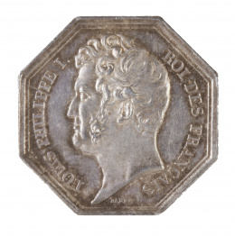 322.  Jeton octogonal Francés de Louis Philippe I, en plata. Cámara de comercio de Bayona. 1832-1841