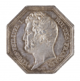 322.  Jeton octogonal Francés de Louis Philippe I, en plata. Cámara de comercio de Bayona. 1832-1841