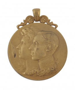 309.  Medalla Original en bronce dorado de la Exposición Hispano Francesa de Zaragoza.1908.