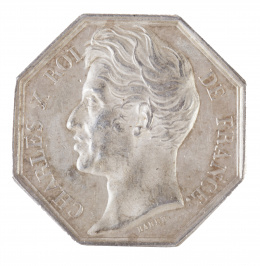321.  Jeton octogonal Francés del Rey Carlos X, en plata. Cámara de comercio de Bayona. 1839-1840