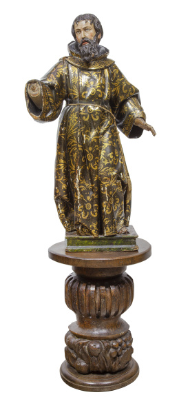 957.  "Santo".Escultura en madera tallada, policromada y dorada.España, S. XVII.