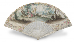 1249.  Abanico con país vitela, montado a la inglesa representando una Anunciación y padrones y varillaje tallados, h. 1790.