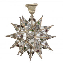 484.  Farol de techo en forma de estrella con cristales verdes y granates.Persia, pp. del S. XX.