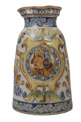 1143.  Julián Montemayor Carreño (1872-1947).Paragüero de cerámica esmaltada en ocre y azul. Fábrica de Montemayor, Talavera, primera mitad del S. XX.