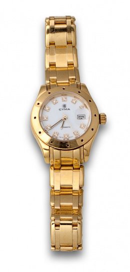 738.  Reloj de pulsera CYMA en oro de 18K con numeración de brillantes. Numerado 12835006.