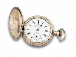 740.  Reloj Saboneta LONGINES de Cuervo y Sobrinos en plata, pp. s. XX