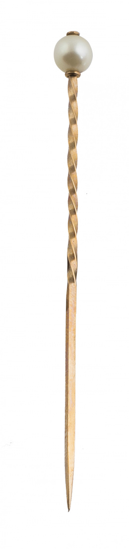76.  Alfiler de corbata de pp. S. XX con perla y decoración superior de la barra torneada