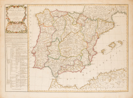 608.  CHARLES FRANÇOIS DELAMARCHE (1740-1811) según DIDIER ROBERT DE VAGOUNDY (1723-1786)"Carte des Royaumes d´Espagne et de Portugal"