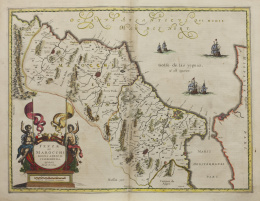 827.  WILLIAM Y JOHAN BLAEU (1588- 1664)Mapa de los antiguos reinos de Fez y Marricos con el estrecho de Gibraltar, Marrakesh, Tanger