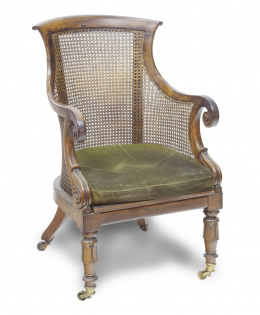 1414.  Butaca de biblioteca de madera de palosanto y asiento cané.Trabajo inglés, h. 1830-1840.